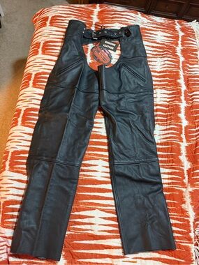 Men's Black Genuine Leather Bootcut Jeans Chaps